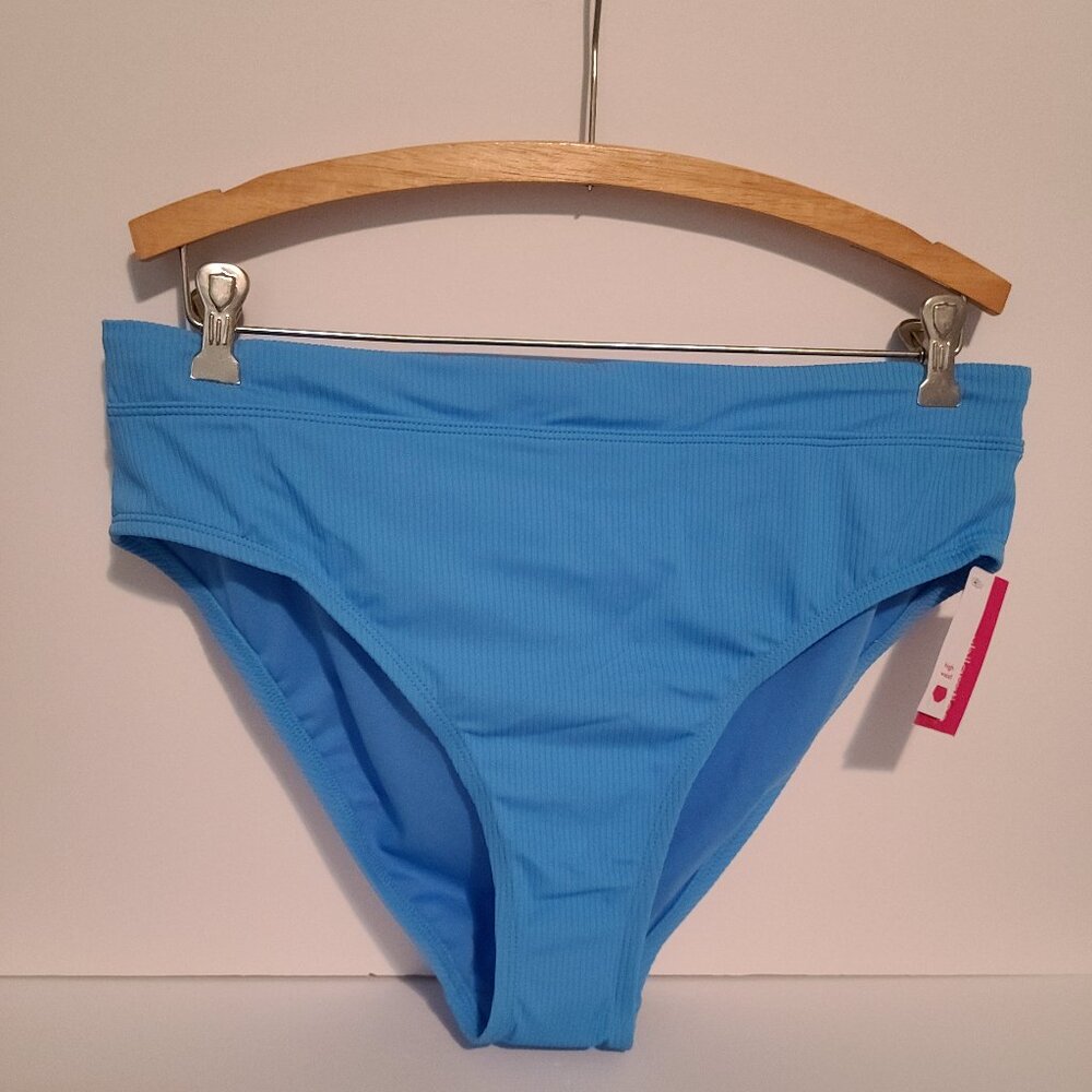 BEACHBABE STYLE- XHILARATION PLUS RIBBED HIGH-WAIST & LEG BIKINI BOTTOM/BLUE